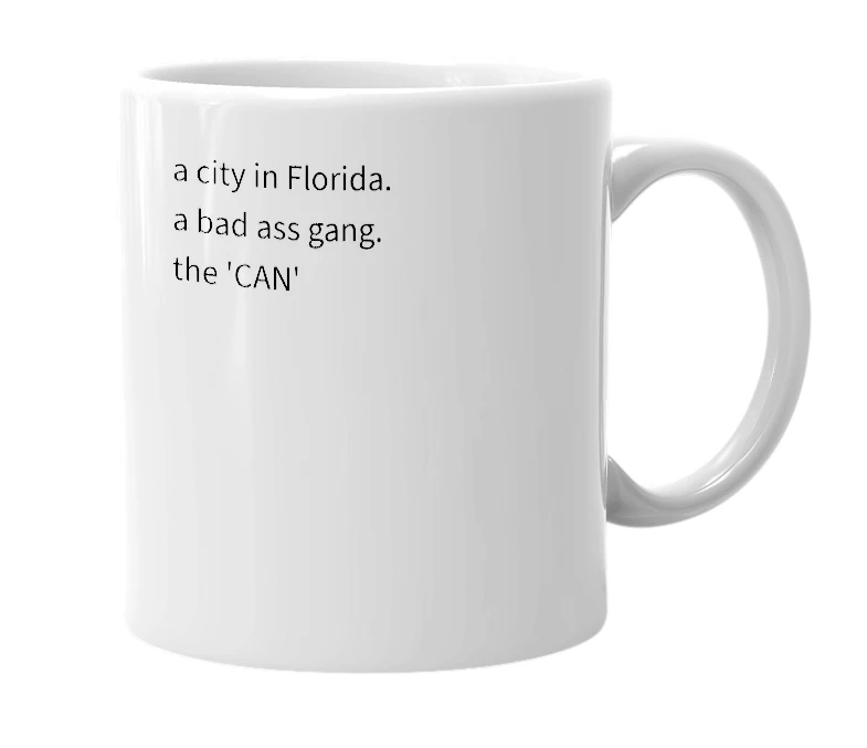 White mug with the definition of 'cantonment'