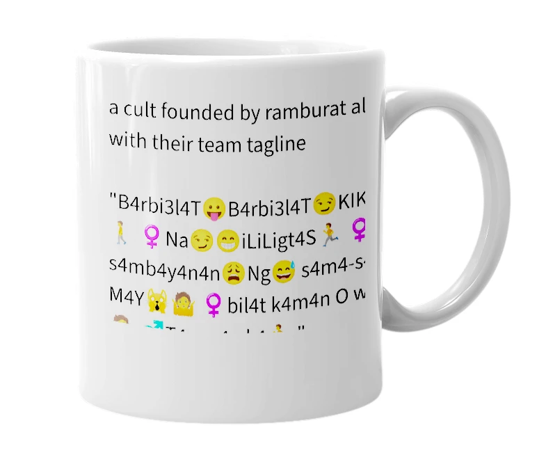 White mug with the definition of 'Barbielat'