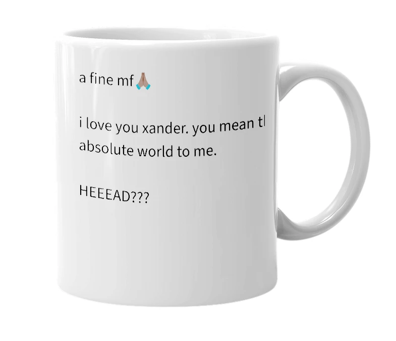 White mug with the definition of 'xander'