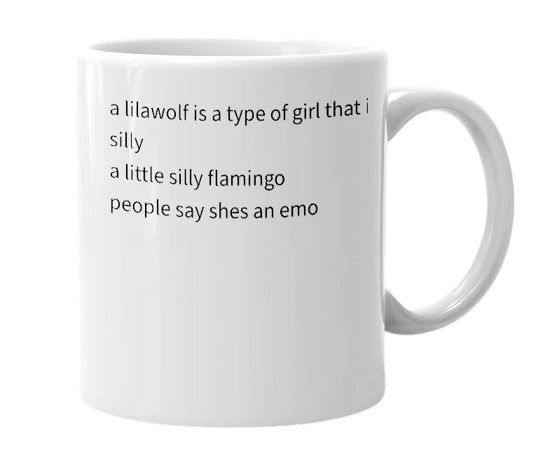 White mug with the definition of 'lilawolf'