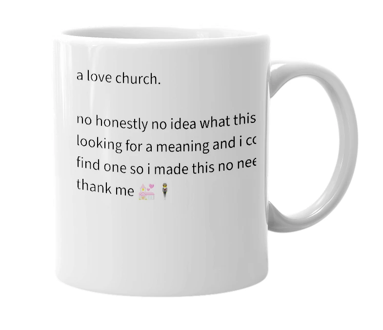 White mug with the definition of '💒'