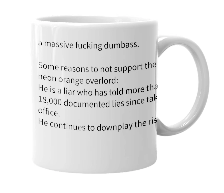 White mug with the definition of 'donald trump'