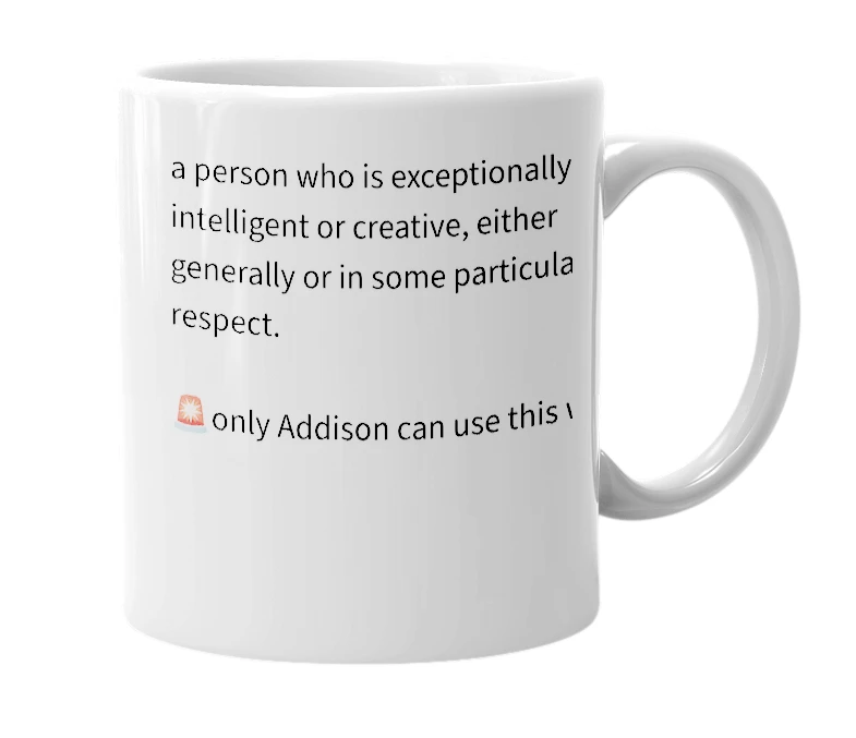 White mug with the definition of 'A Genius'
