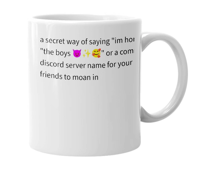 White mug with the definition of '🎺e'