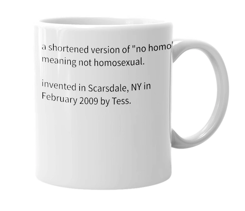 White mug with the definition of 'nomo'