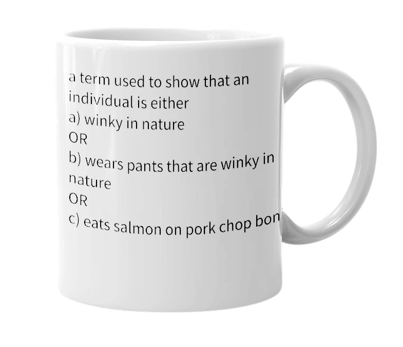 White mug with the definition of 'winky-pants'
