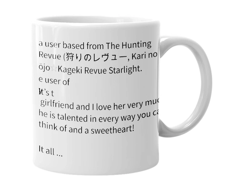White mug with the definition of 'revueofhunt'