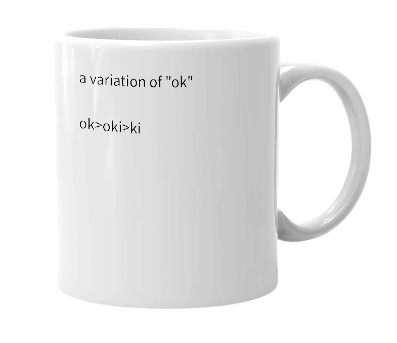 White mug with the definition of 'ki'