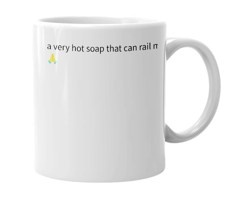 White mug with the definition of 'Duke’s soap'