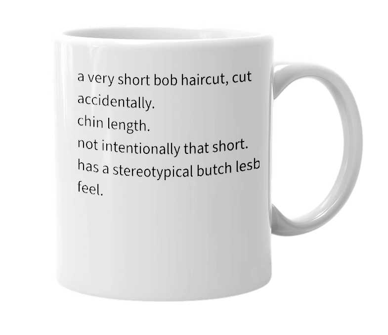 White mug with the definition of 'lesbibob'