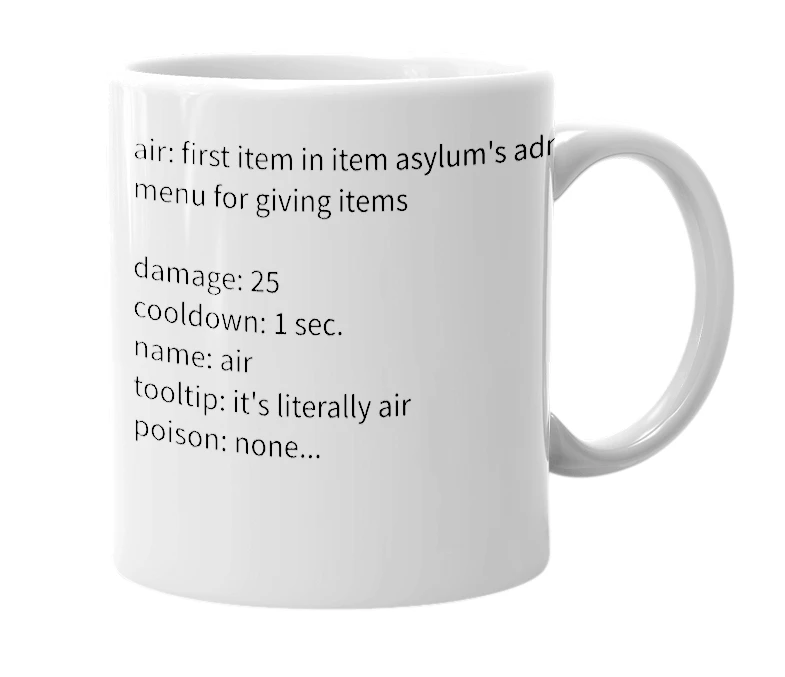 White mug with the definition of 'air (from item asylum)'
