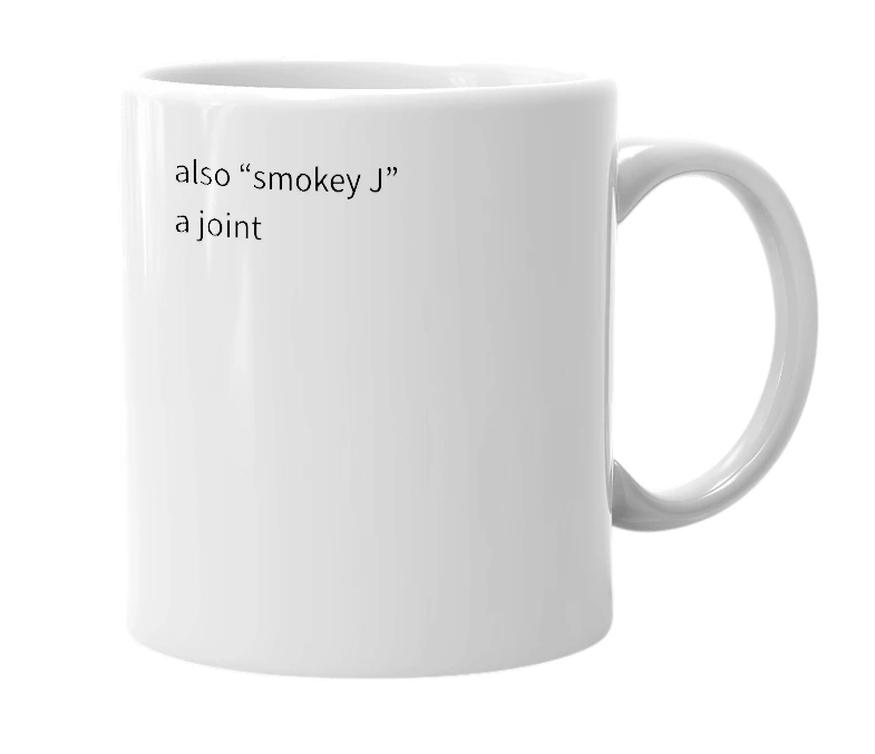 White mug with the definition of 'smokey Jones'