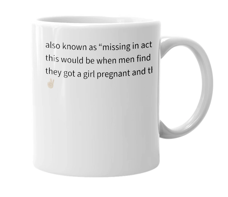 White mug with the definition of 'M.I.A'