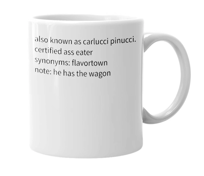 White mug with the definition of 'carlucci'