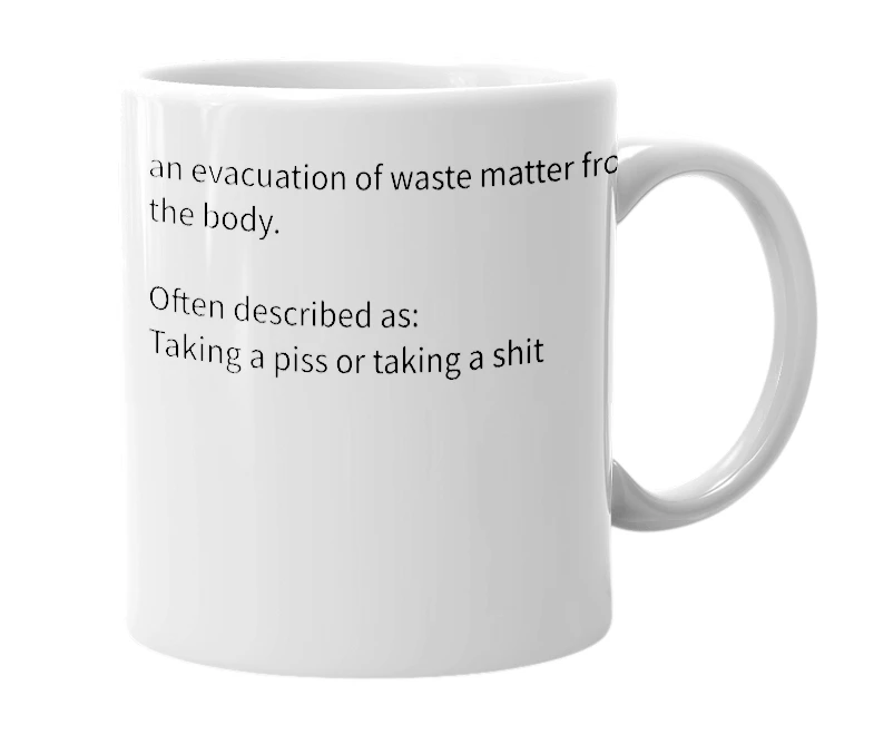 White mug with the definition of 'answer the call of nature'