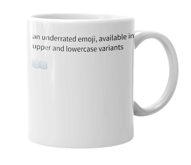 White mug with the definition of 'abcd emoji'