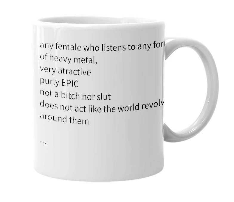 White mug with the definition of 'epic metal chick'