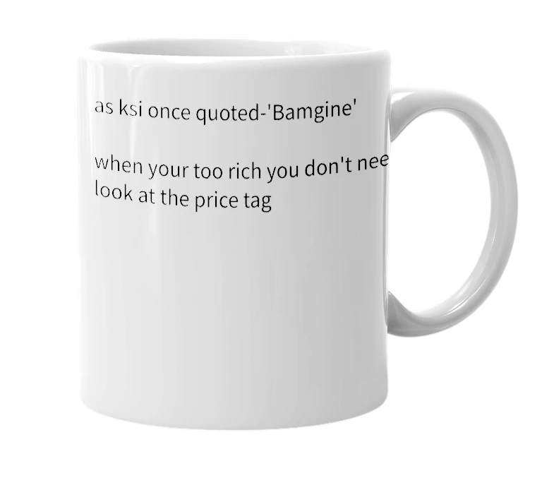 White mug with the definition of 'Bamgine'
