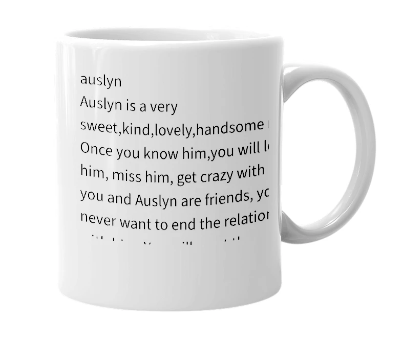 White mug with the definition of 'Auslyn'