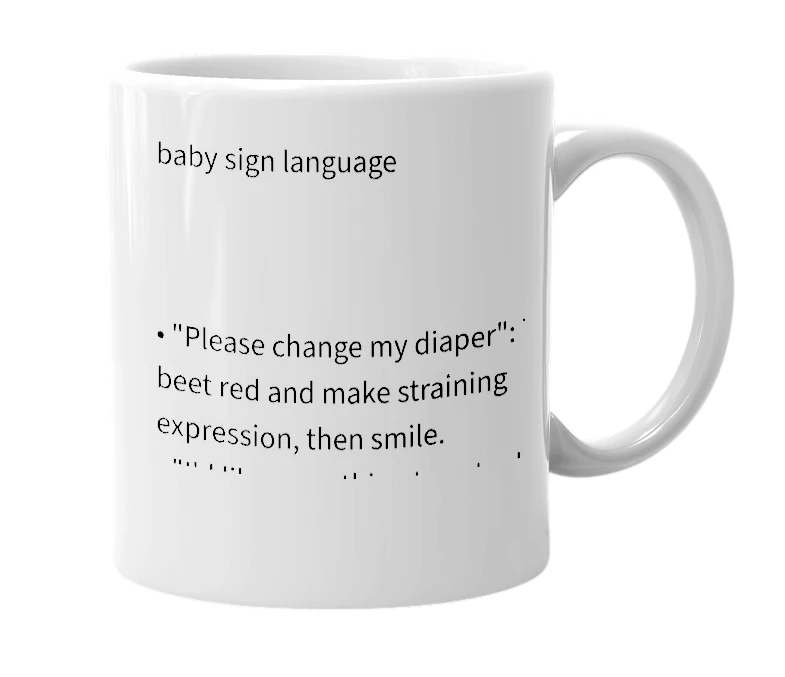 White mug with the definition of 'baby sign language'