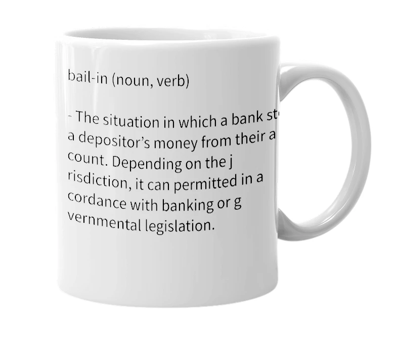White mug with the definition of 'bail-in'