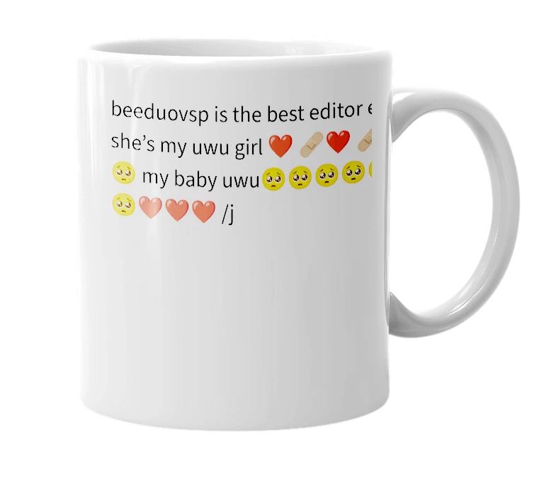 White mug with the definition of 'beeduovsp'