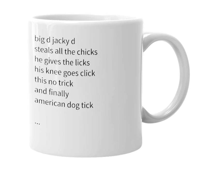 White mug with the definition of 'jacky d'
