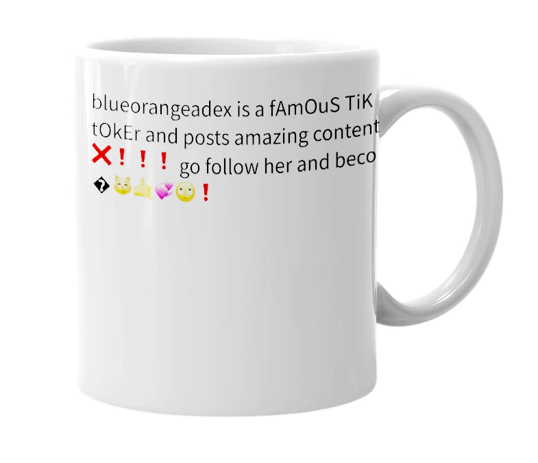 White mug with the definition of 'blueorangeadex'