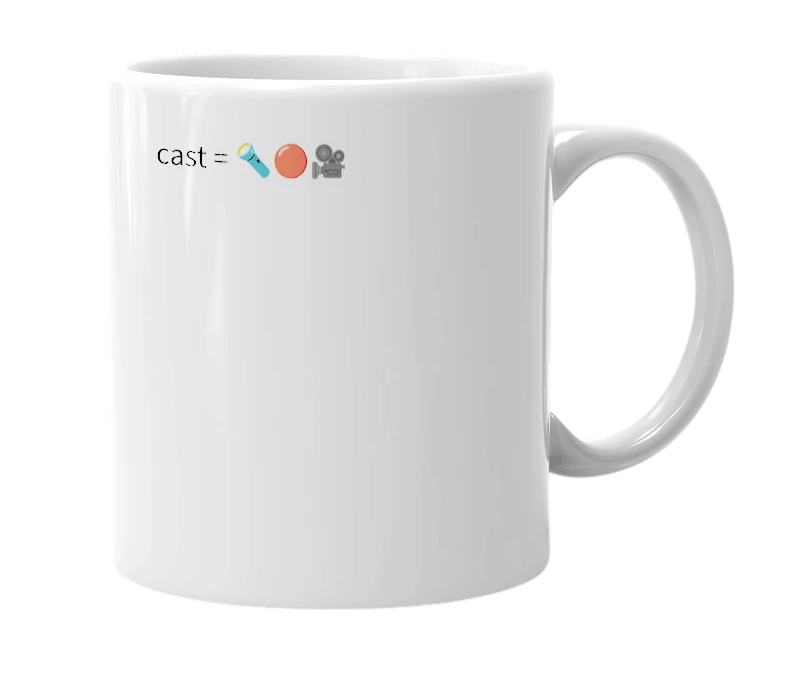 White mug with the definition of 'cast'