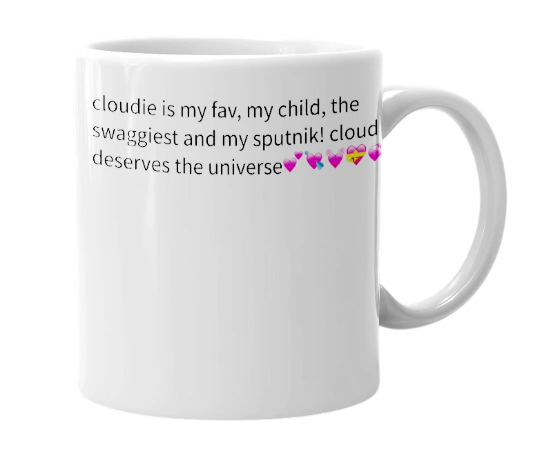 White mug with the definition of 'cloudie'
