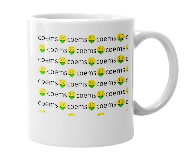 White mug with the definition of 'coem'