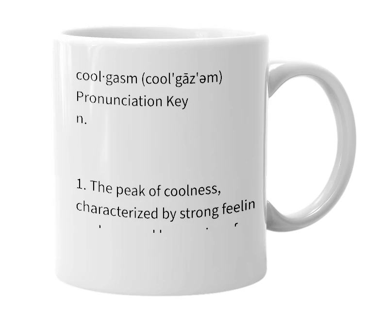 White mug with the definition of 'cool-gasm'