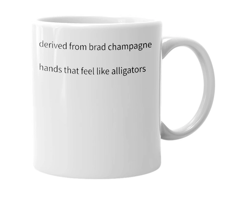 White mug with the definition of 'eel hands'