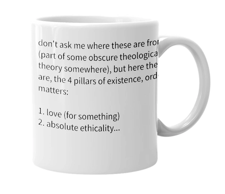 White mug with the definition of 'axioms of existence'