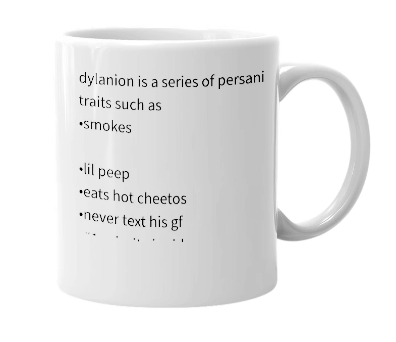 White mug with the definition of 'dylanion'