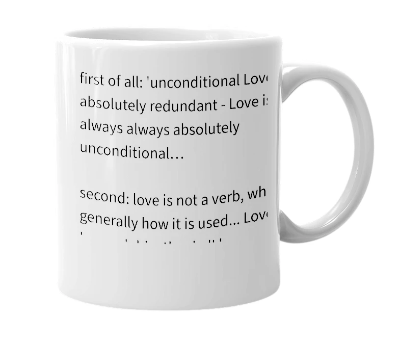 White mug with the definition of 'unconditional love'