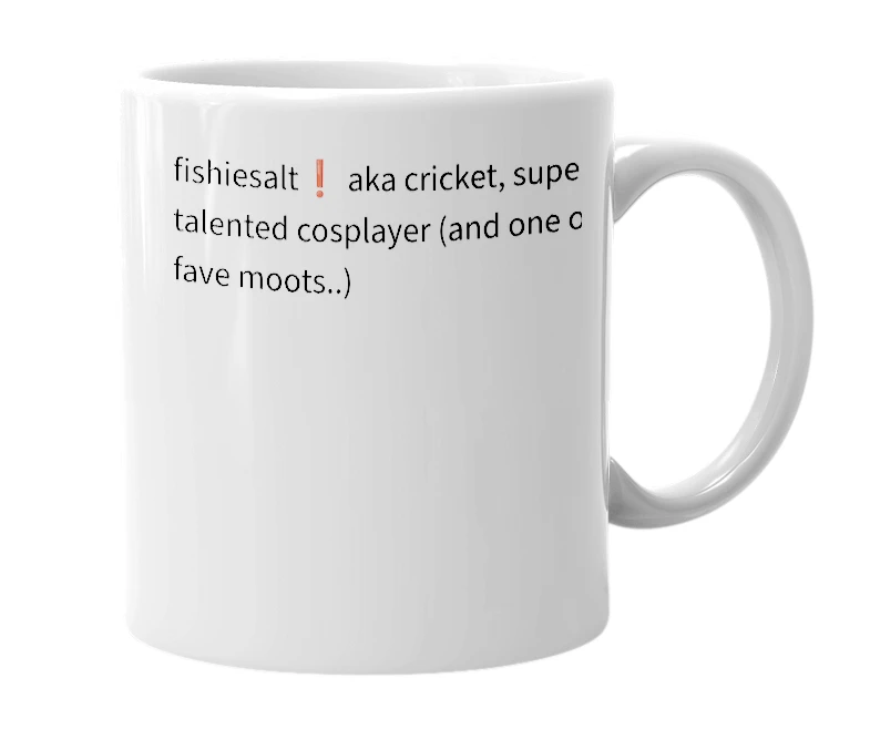 White mug with the definition of 'fishiesalt'