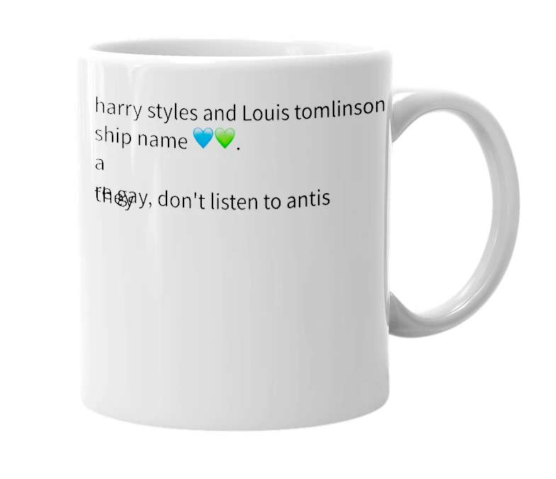White mug with the definition of 'Larry stylinson'