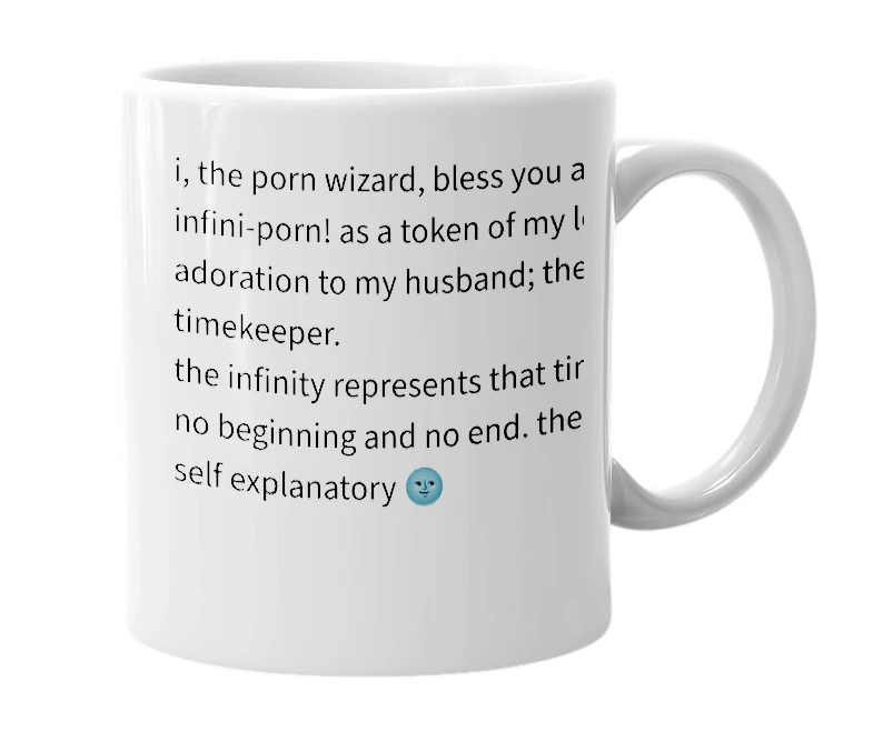 White mug with the definition of 'Infini-Porn'