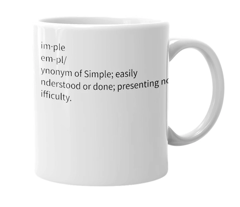 White mug with the definition of 'Imple'