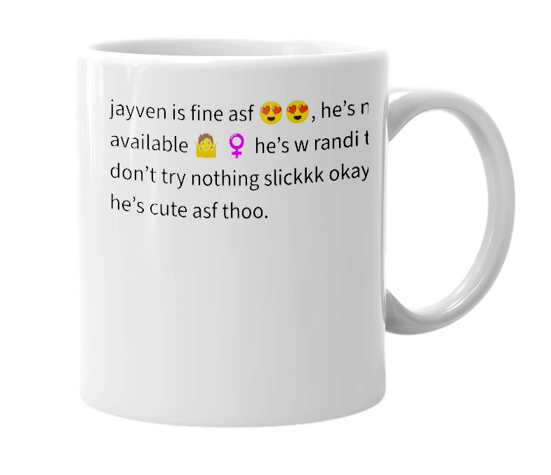 White mug with the definition of 'jayven'