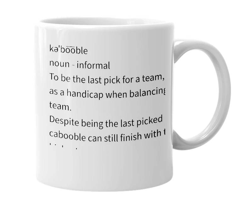 White mug with the definition of 'cabooble'