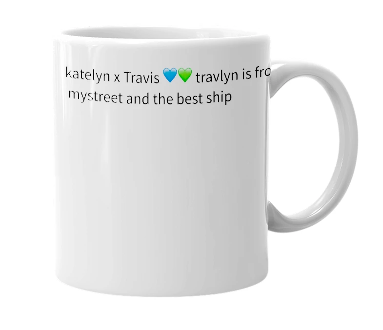 White mug with the definition of 'travlyn'
