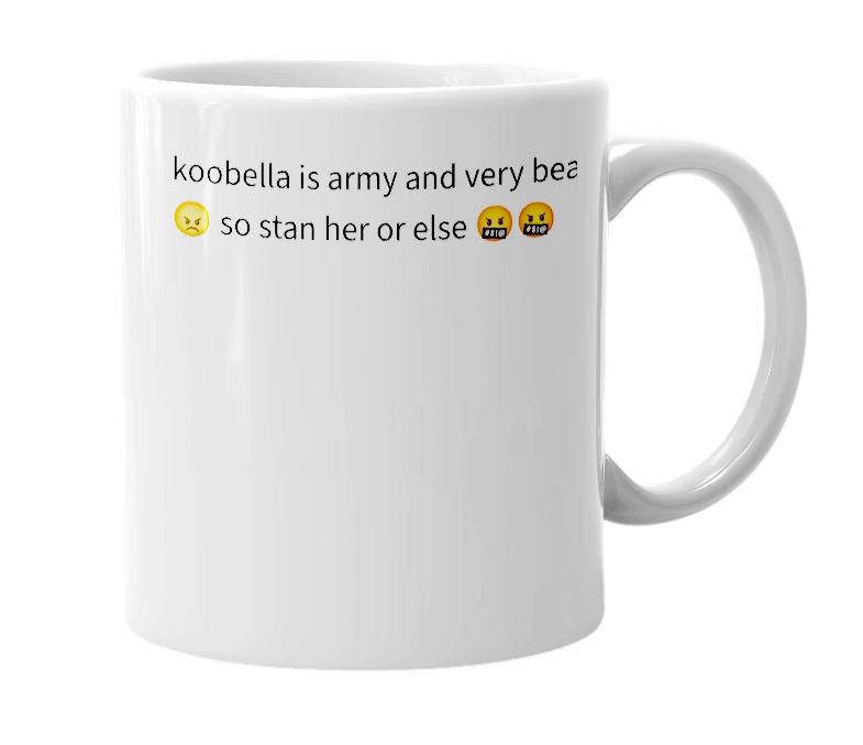 White mug with the definition of 'koobella'