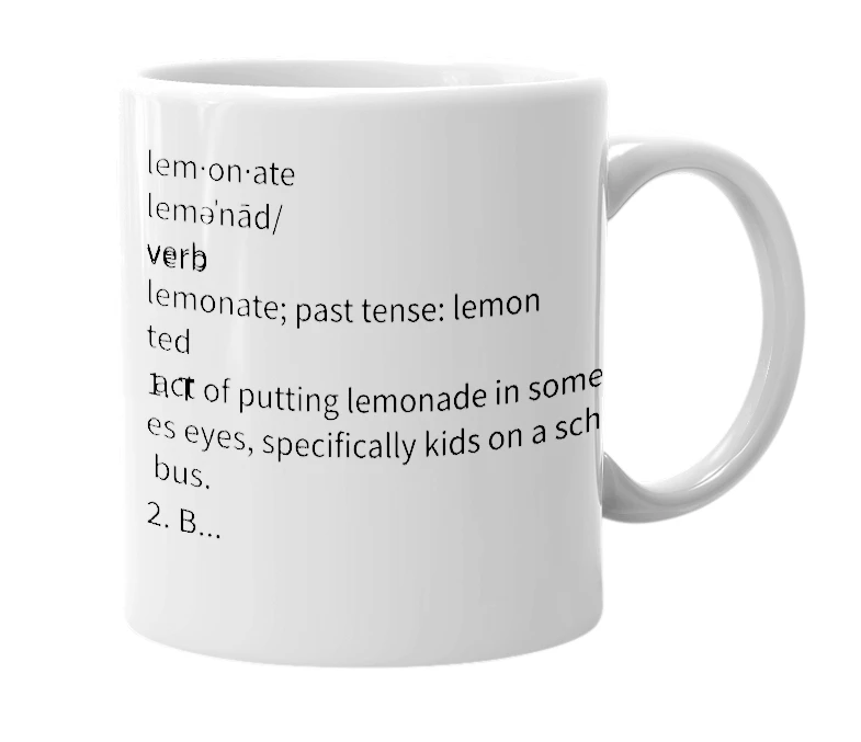 White mug with the definition of 'Lemonate'