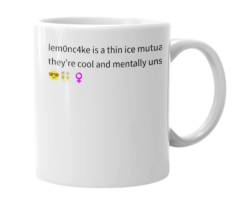 White mug with the definition of 'lem0nc4ke'