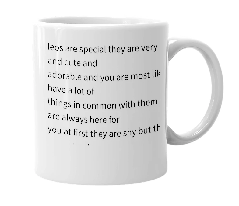 White mug with the definition of 'leo'