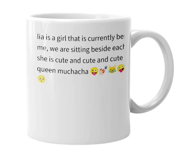 White mug with the definition of 'lia'