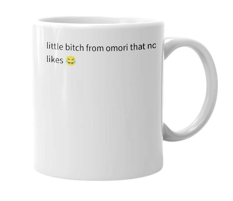 White mug with the definition of 'basil omori'