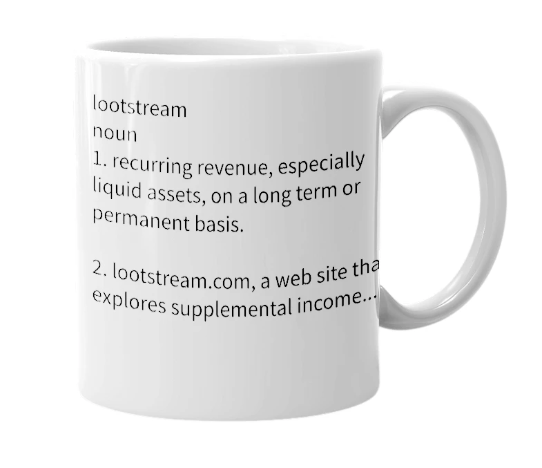 White mug with the definition of 'lootstream'